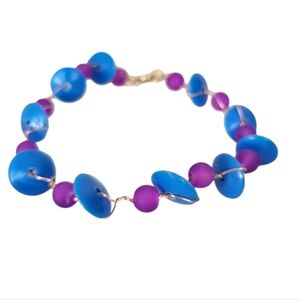 Purple Frosted Glass & Blue UFO Bead Bracelet – Handmade Cosmic Boho Jewelry